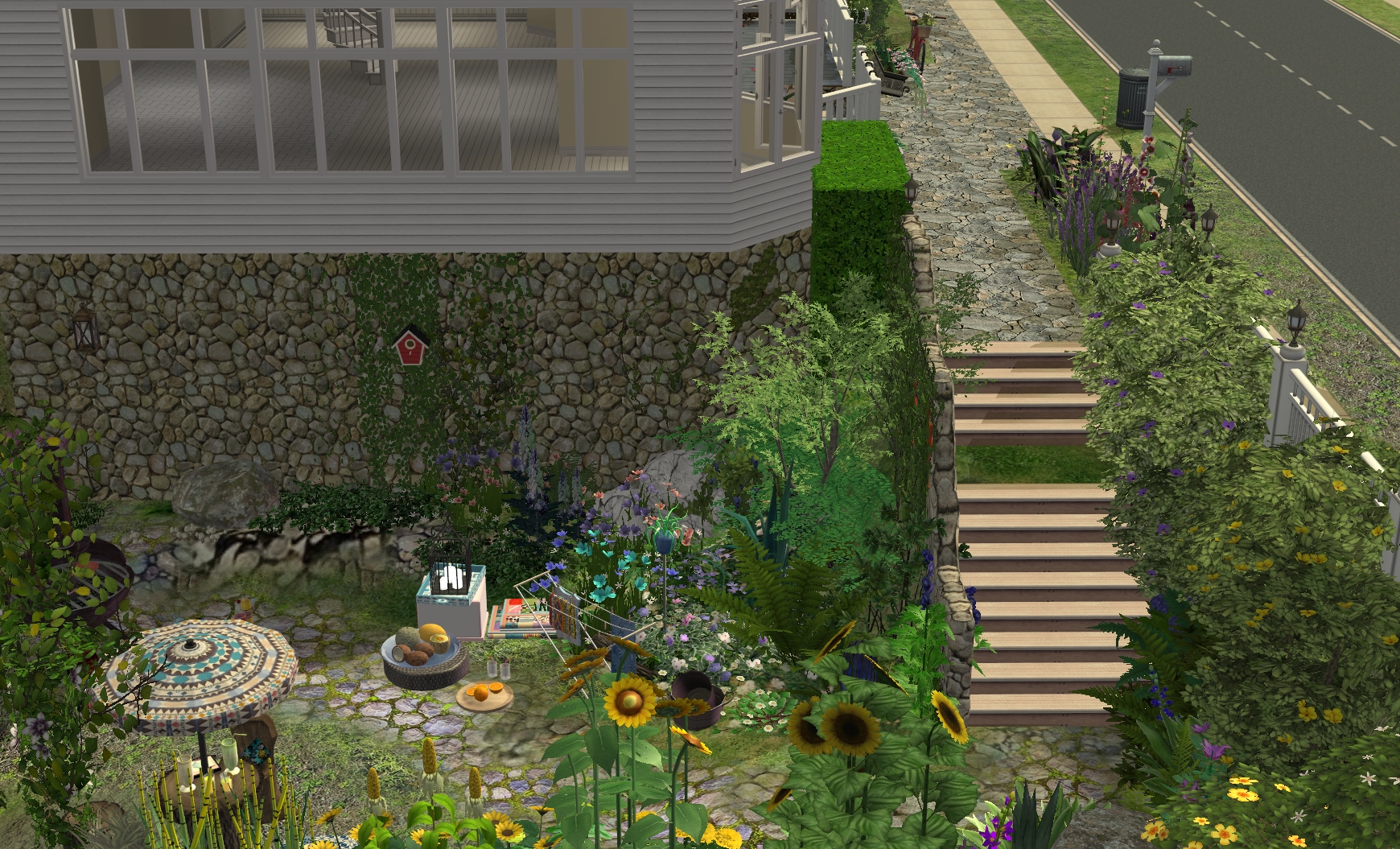 Biała Sadyba — ogród (część wypoczynkowa) — zejście.jpg